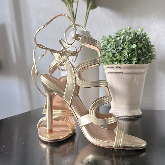Express Brand Women’s Gold Lace Up High Heel - Size 6 - Picture 1 of 9